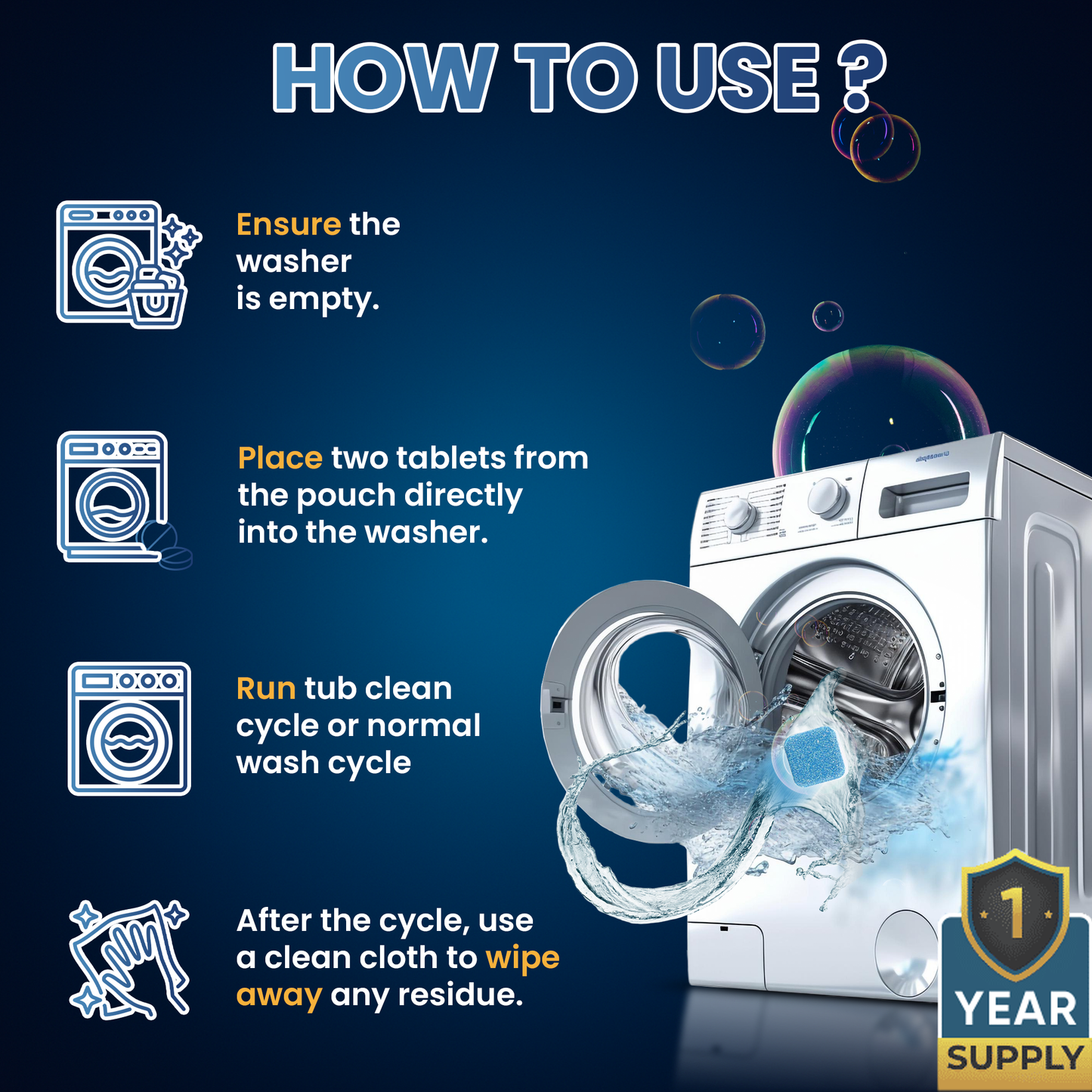 Washing Machine Cleaner Tablets – 24 Count (1-Year Supply)